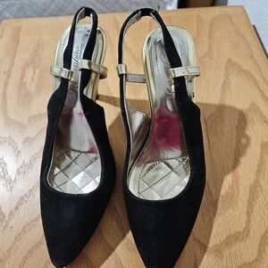 Alfani Step n Flex | Elegant Black and Gold Slingback Heels